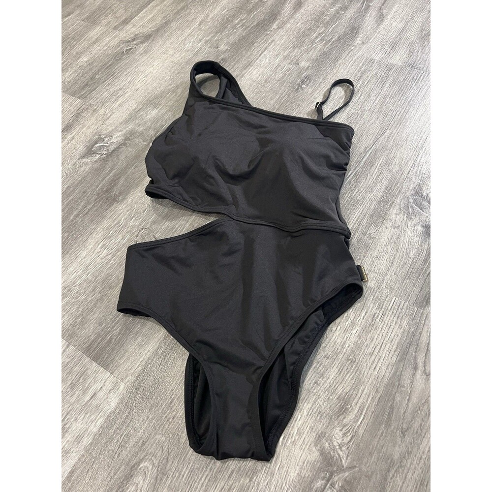 Michael Kors One-Piece Swimsuit Black Off Shoulder Side Cut Out NWT $118 size 12